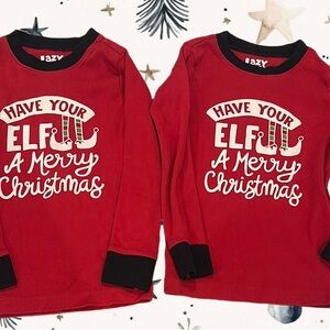 Unisex 6 Lazy One Red Christmas Elf Pajama Top- TWO available for twins siblings